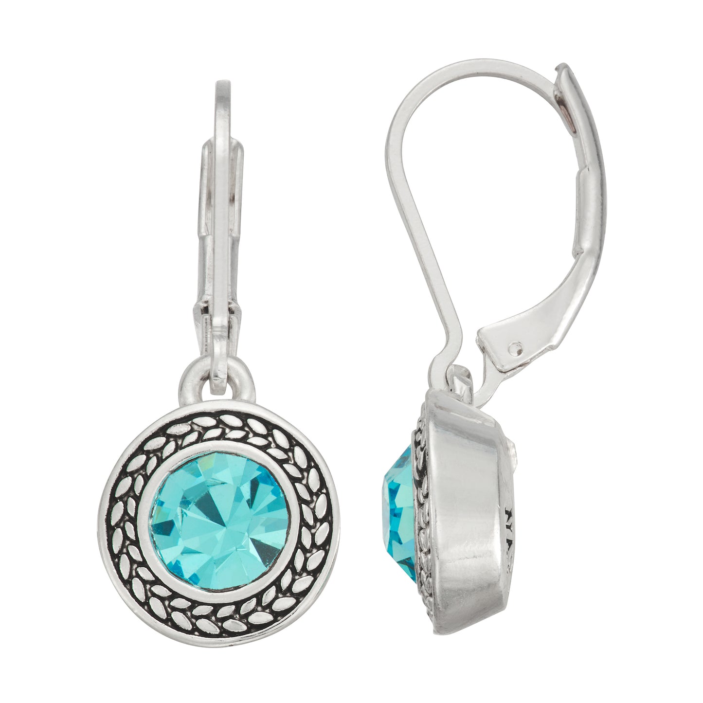 Napier "Classics" Silver-Tone and Aqua Crystal Drop Earrings