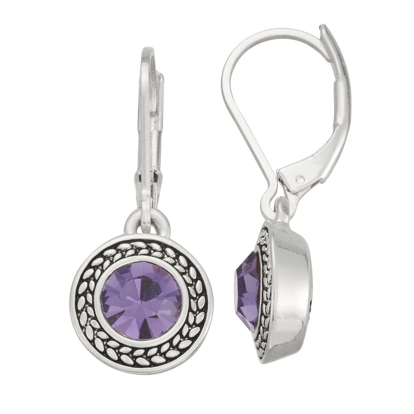 Napier "Classics" Silver-Tone and Tanzanite Crystal Drop Earrings