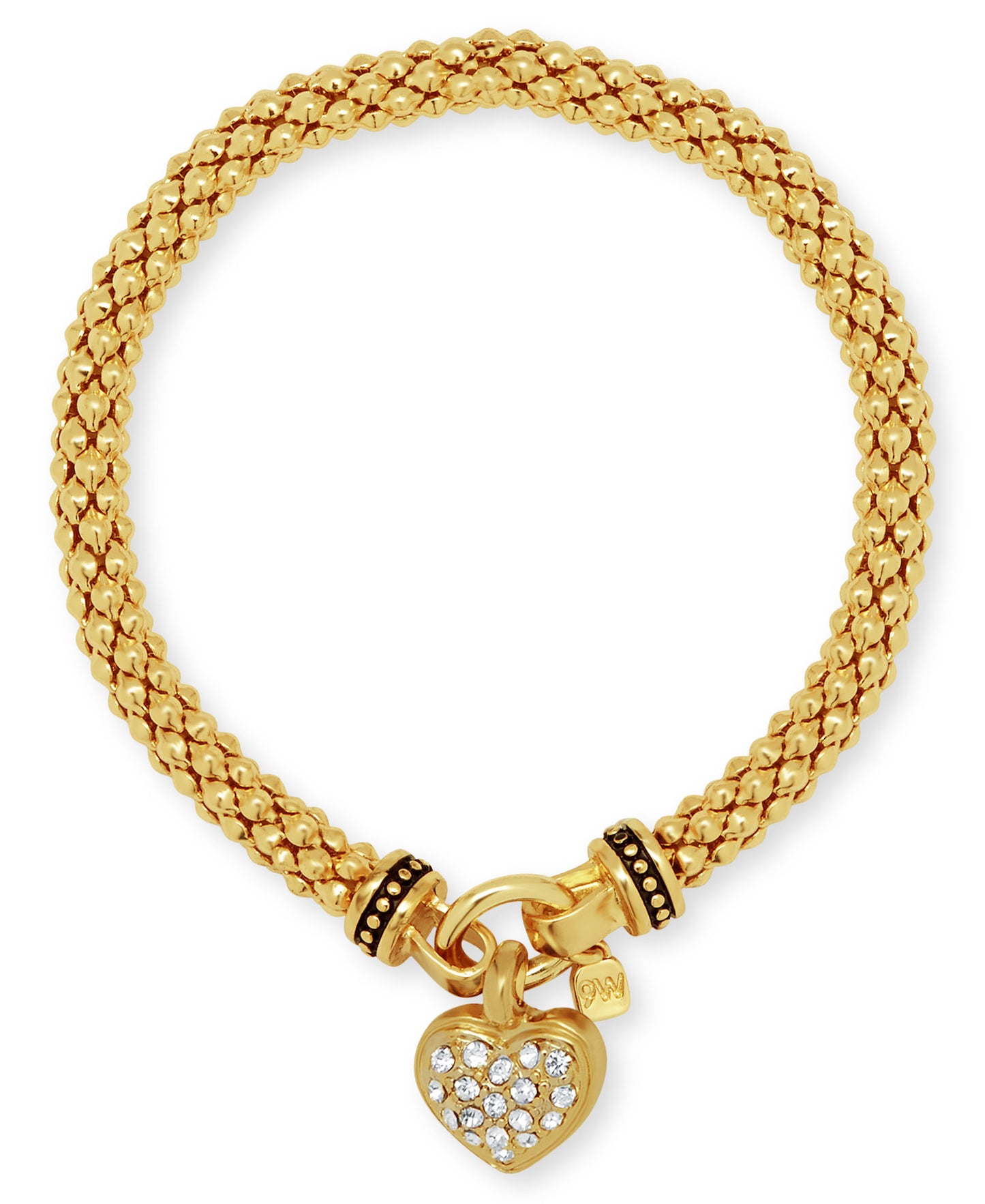 NINE WEST Women's Boxed Bracelet Pave Heart Stretch, Gold/Crystal