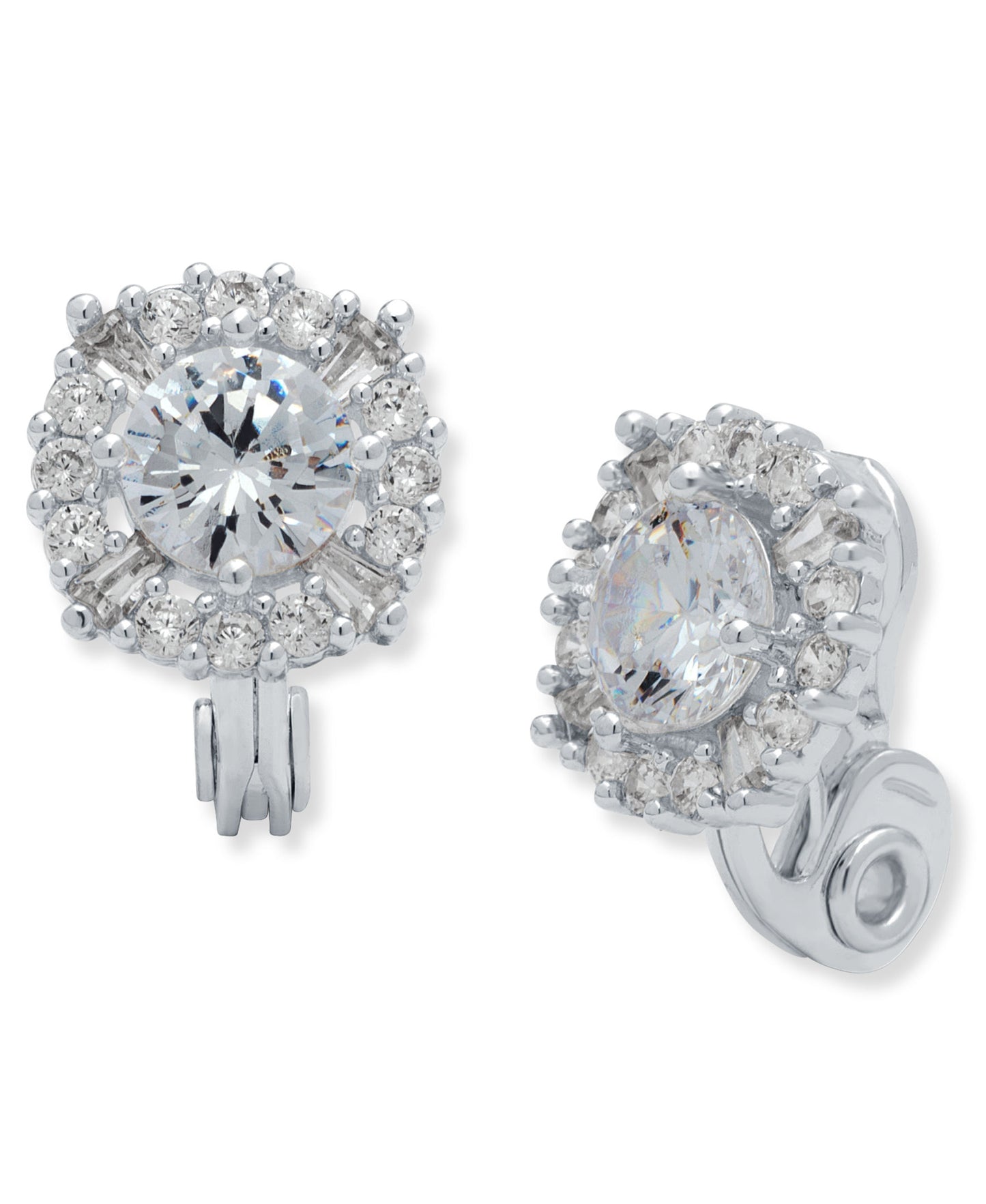 Anne Klein Classics Silvertone Pave Cubic Zirconia Button Clip On Earrings