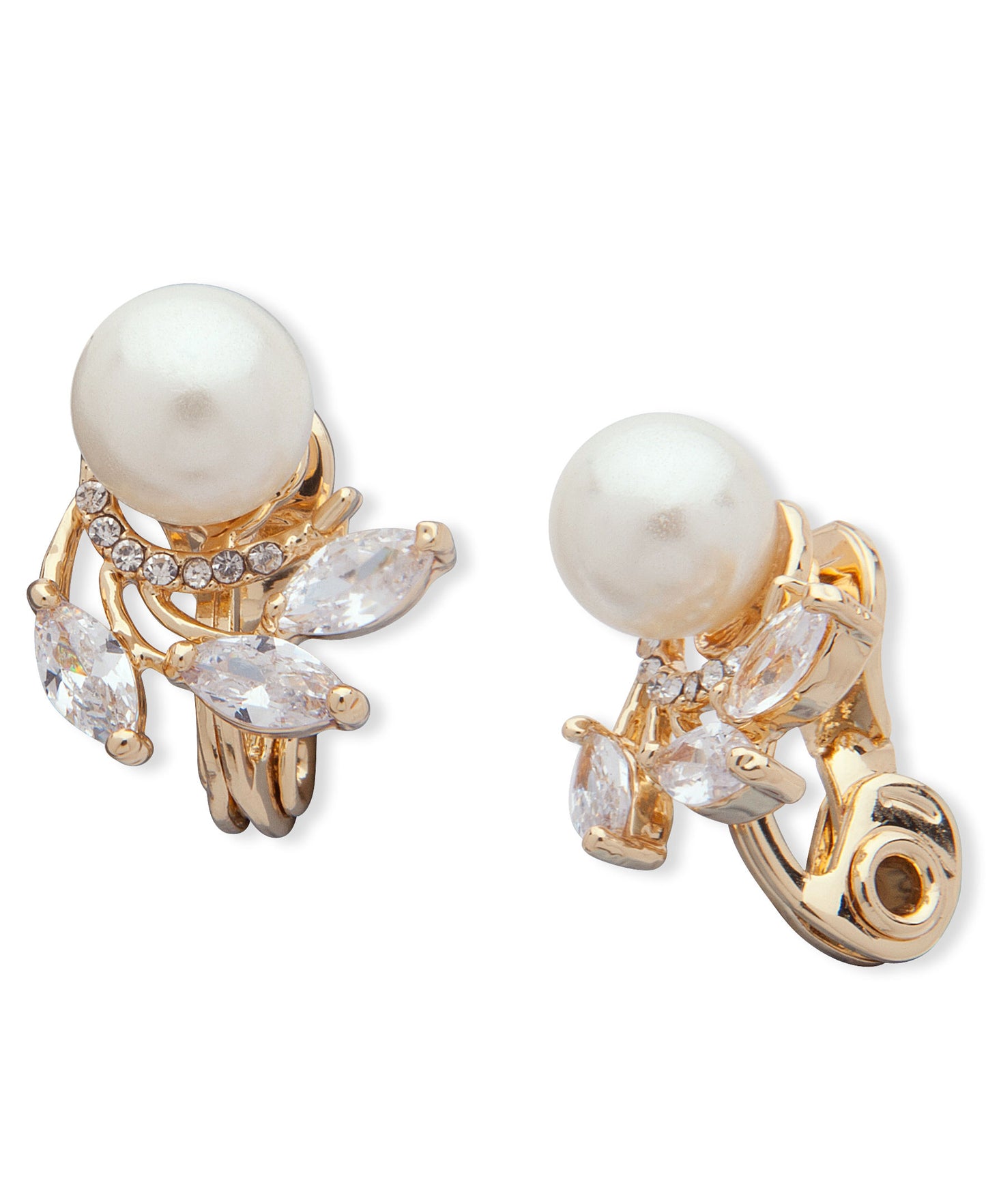 Anne Klein Classics Gold Tone Pearl Button Clip On Earrings, One Size