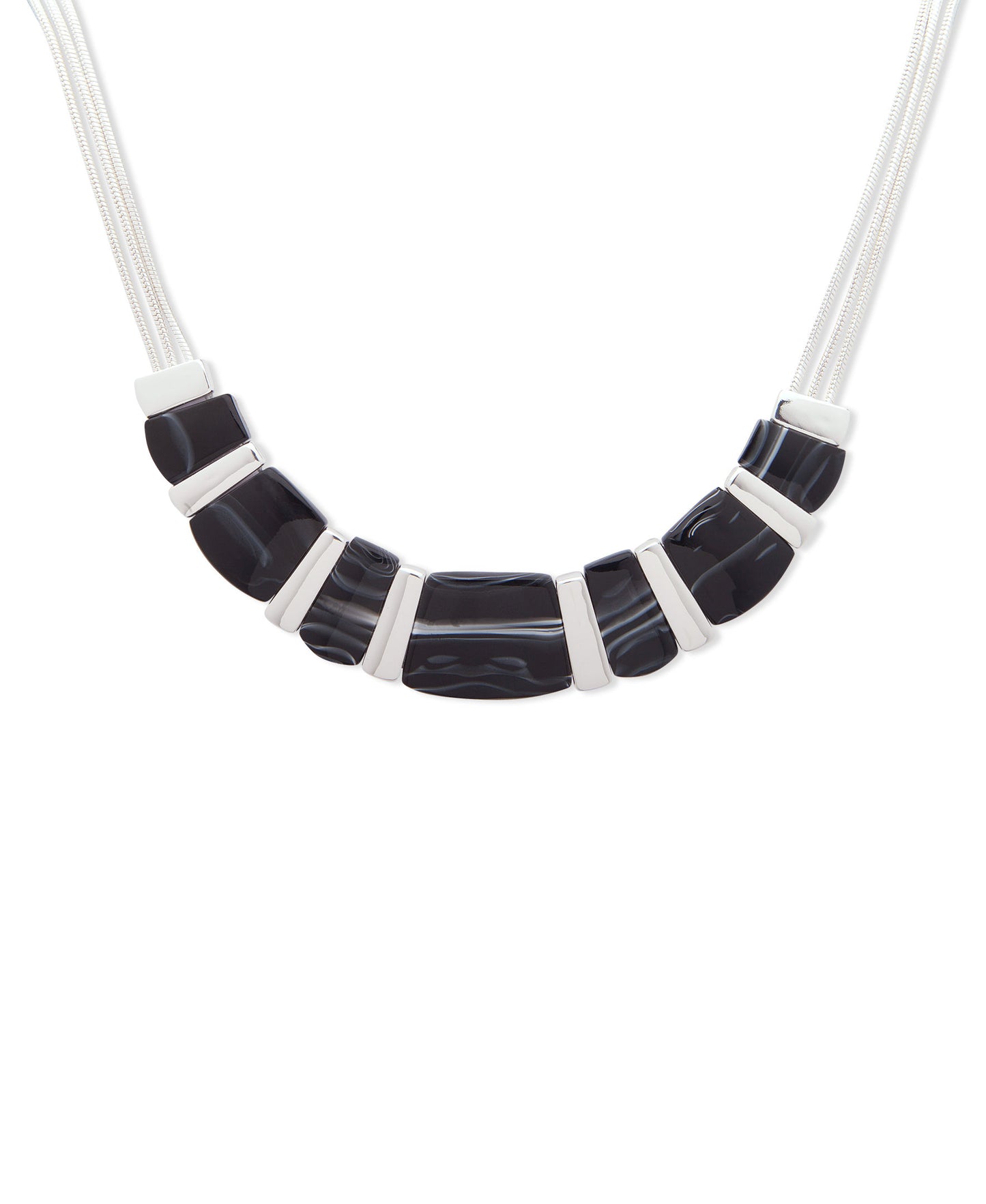Nine West womens Silver-Tone and Black Agate 16" Frontal Necklace, 16" + 2" Extender
