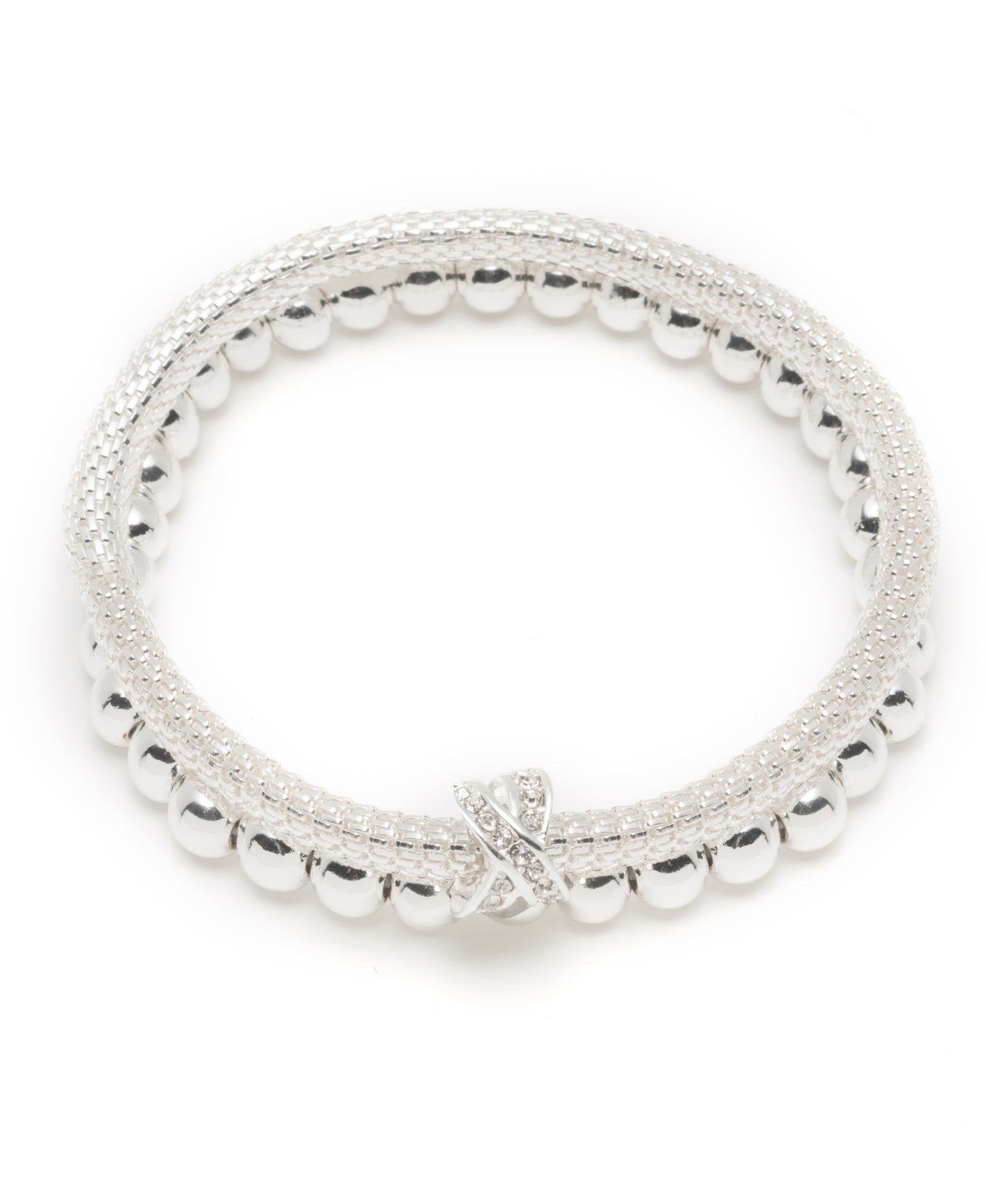NINE WEST Silver-Tone 2 Row Stretch Bracelet