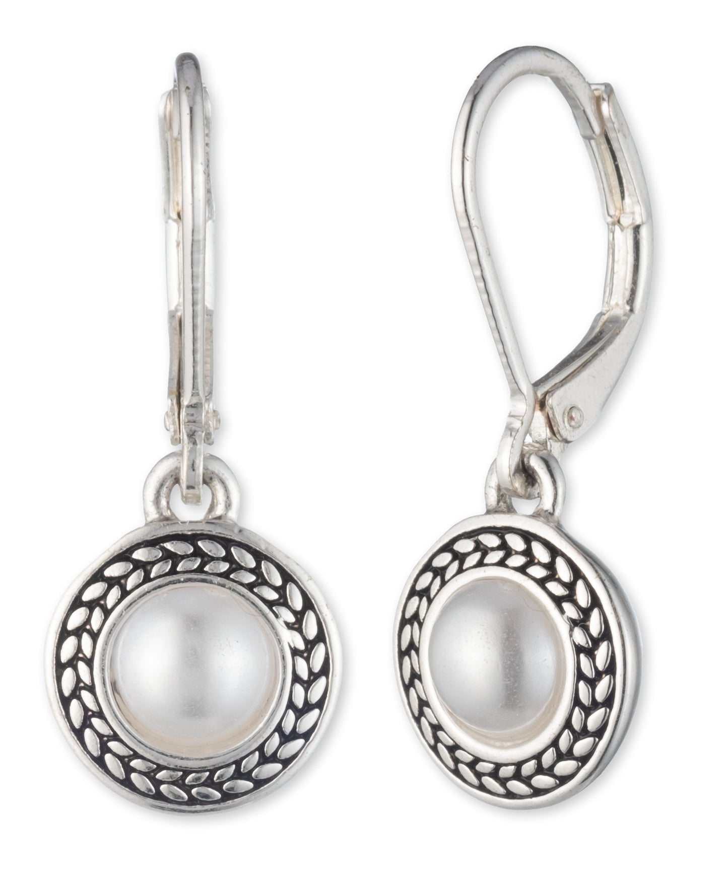 Napier Women's Silvertone and White Pearl Drop Leverback Earrings