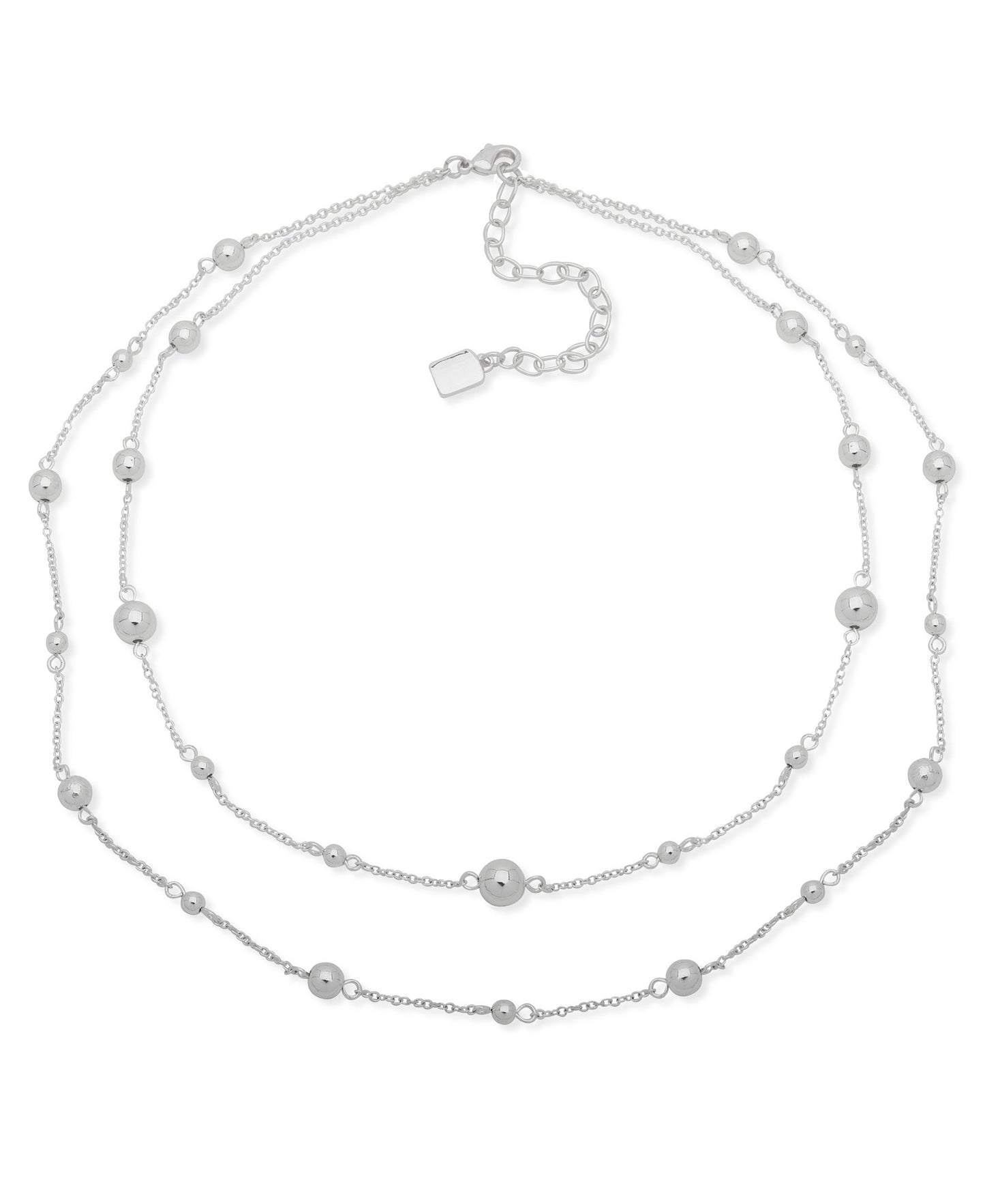 Chaps Women's Double Strand Bead Necklace, Silver