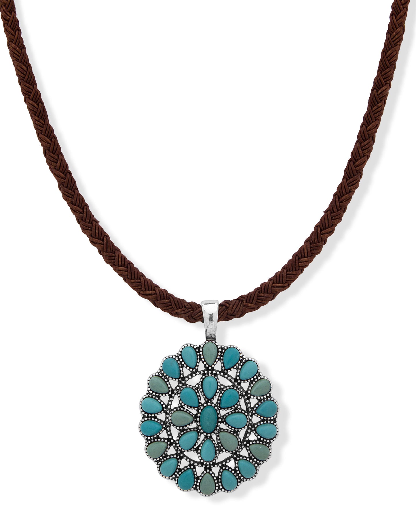 NK CONCHA STONE CORD PENDANT - SILV/TURQ