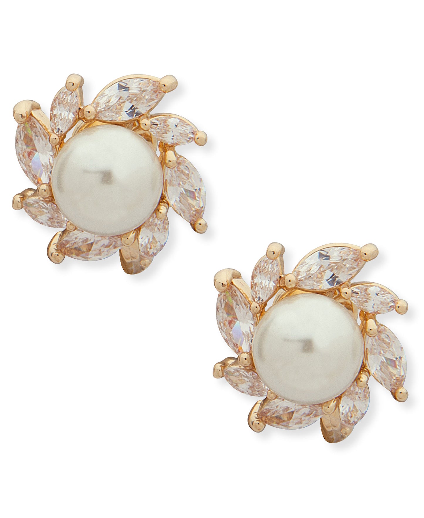 Anne Klein Women's Gold Pearl Halo Clip On Earrings