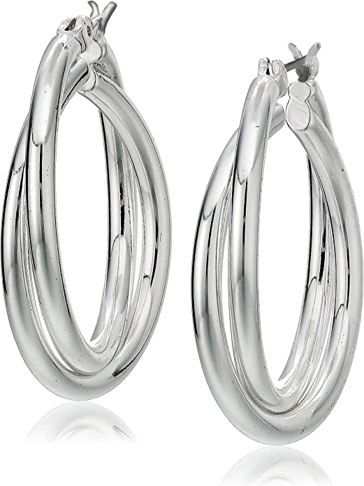 Anne Klein Twisted Hoop Earrings, Silver Tone