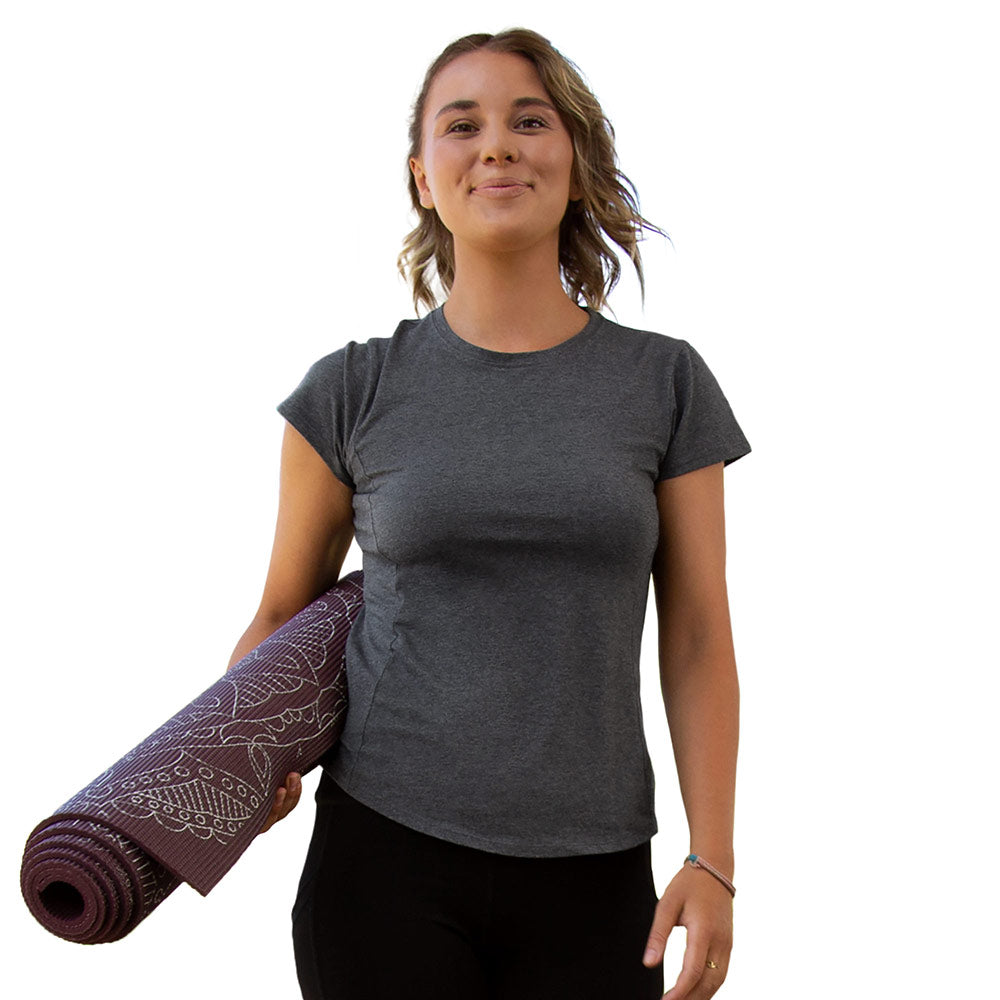 Cariloha Women's Bamboo Athletic Crew - Moisture Wicking Workout T Shirt - Large - Carbon Heather