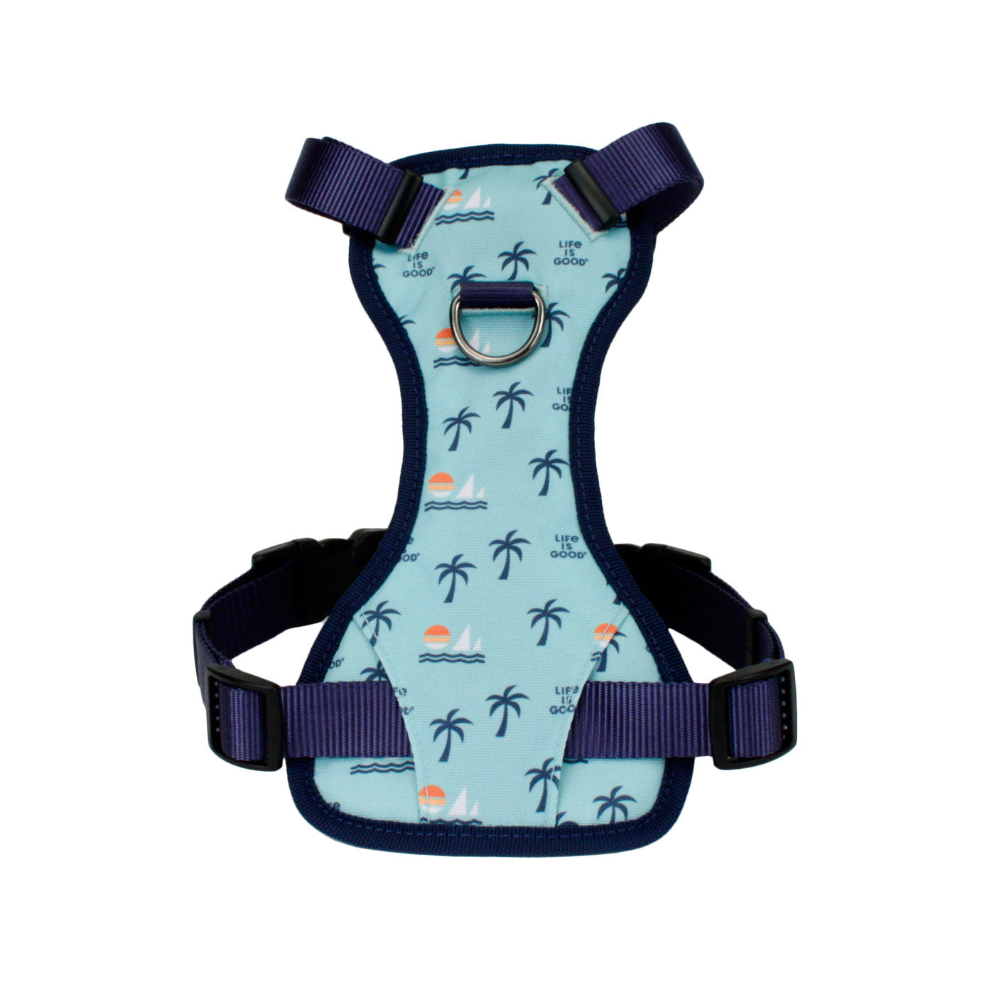 Coastal - Life is Good - Canvas Overlay Dog Harness, Blue Good Vibes, 5/8" x 16"-24" (Small)