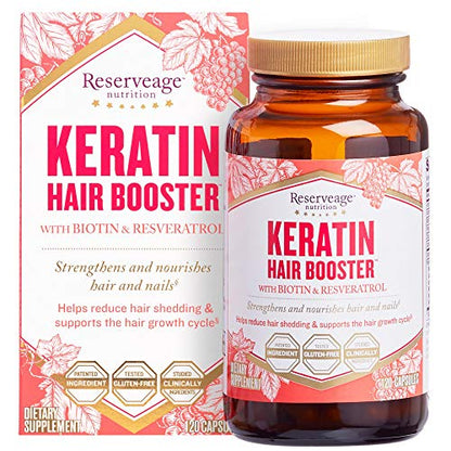 Reserveage, Keratin Hair Booster, Hair and Nails Supplement, Supports Healthy Thickness and Shine with Biotin, 120 capsules (60 servings)