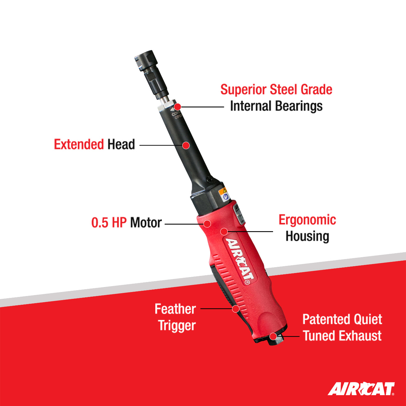 AIRCAT 6210: .5 HP Composite Extended Straight Die Grinder 22,000 RPM