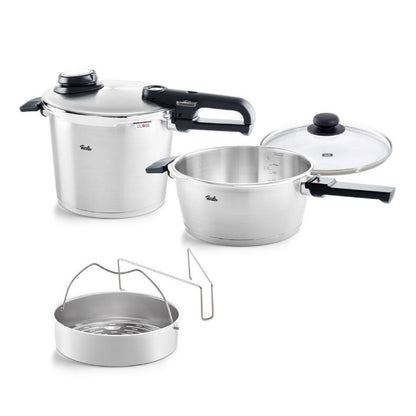 Fissler Vitavit Premium Pressure Cooker Set with Steamer Insert, 3.7 Quarts & 6.3 Quarts