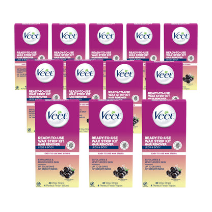 Veet Leg and Body Wax Strip Kit, 40 Wax Strips and 4 Wipes each (Value Pack of 12)