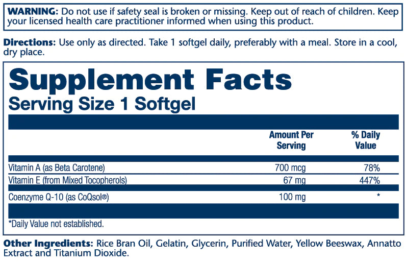 Solaray Bio CoQ-10 100 mg | Enhanced Absorption | Vitamins A & E | Healthy Heart & Cellular Energy Support (60 CT)