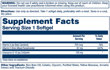Solaray Bio CoQ-10 100 mg | Enhanced Absorption | Vitamins A & E | Healthy Heart & Cellular Energy Support (60 CT)