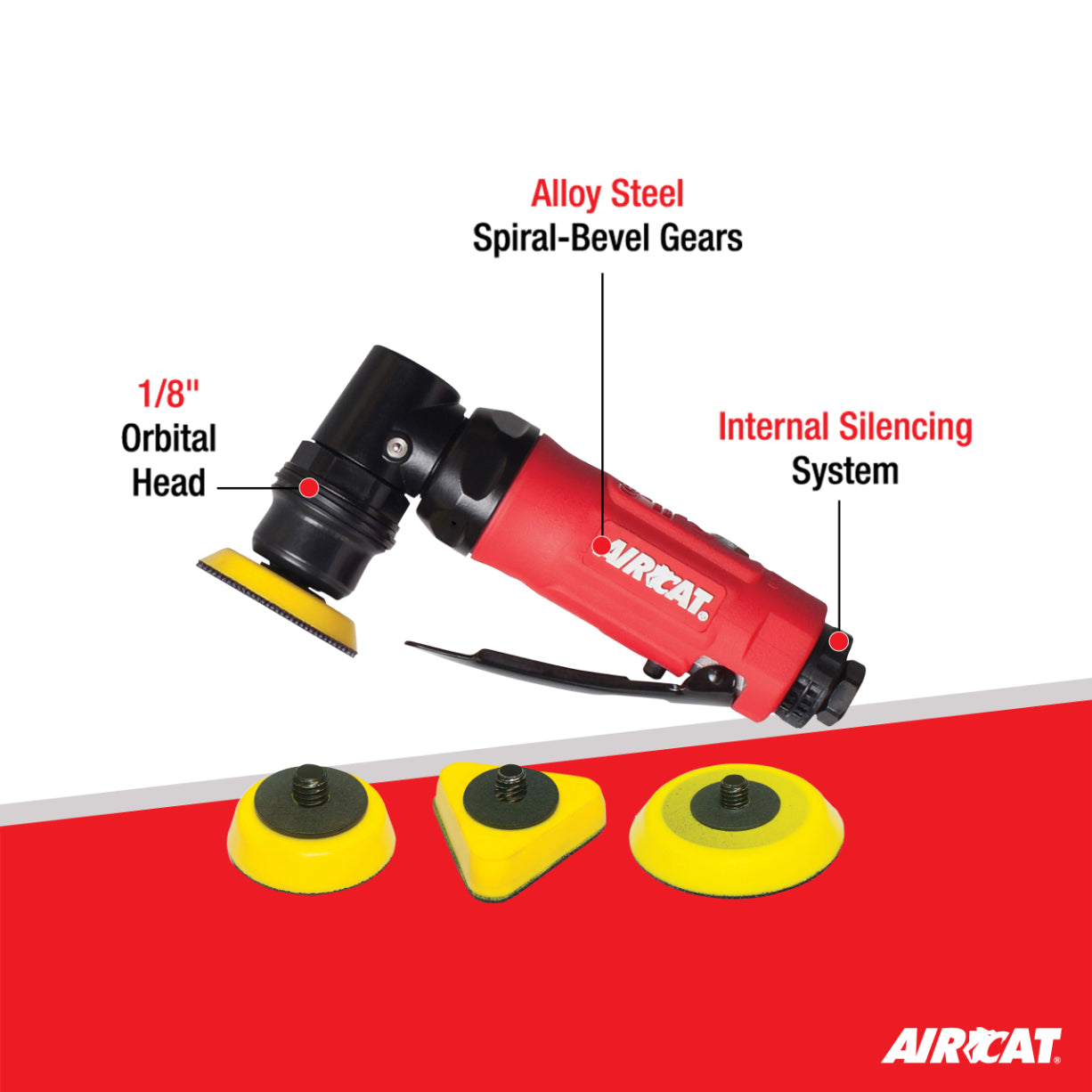 AirCAT 6320 Mini Spot Sander/Polisher with 3 Pads , Red , Small