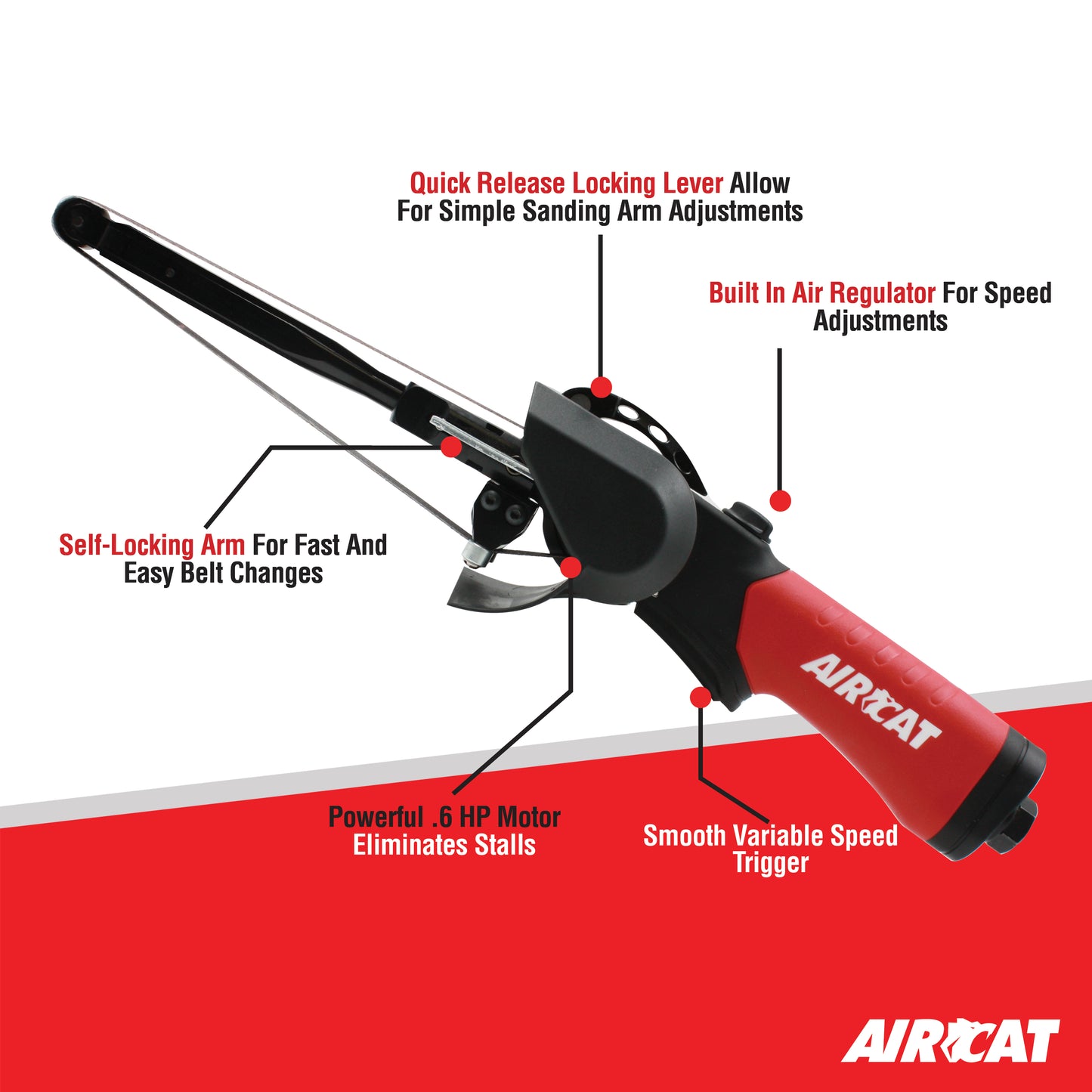 Aircat 6325: .6 HP 1/2" x 18" Composite Belt Sander
