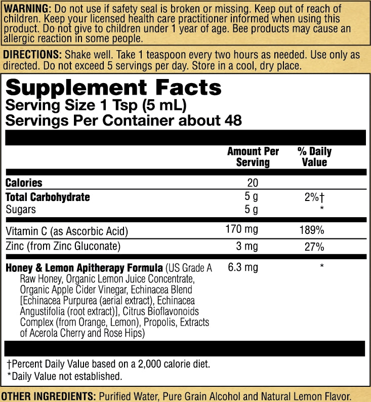 Honey Gardens Syrup - Honey & Lemon, Syrup (Btl-Glass) | 8oz
