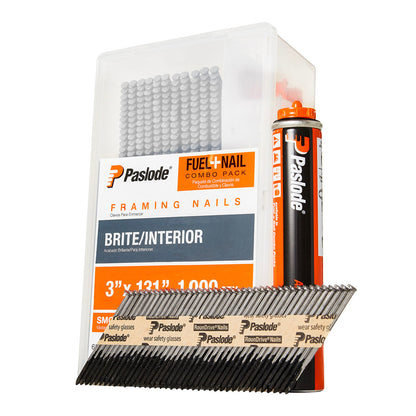 Paslode, Framing Nails and Fuel Pack, 650525, 3 inch x .131 Gauge, Smooth Brite, 1 Fuel Cell and 1,000 Nails