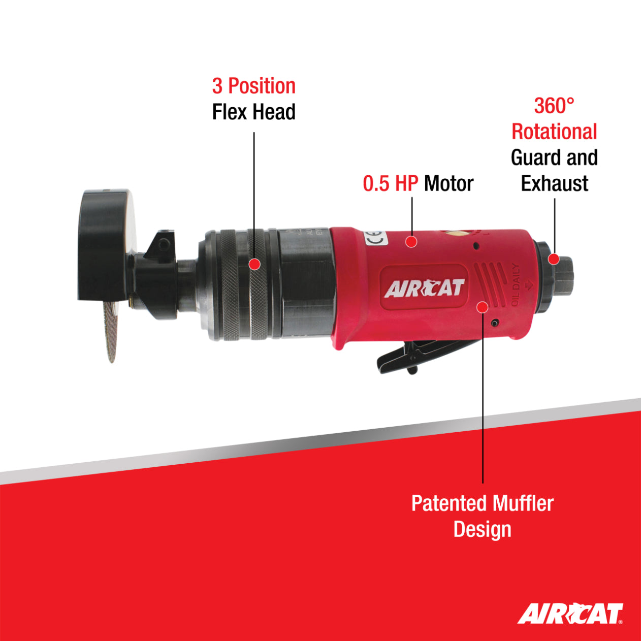 AIRCAT 6530: .5 HP 3-Inch Flex Head Cut-Off Tool 18,000 RPM Free Speed