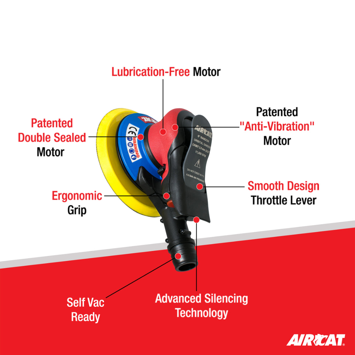 AIRCAT 6700-6-332SV: Orbital Palm Sander Self Vacuum 11,000 RPM