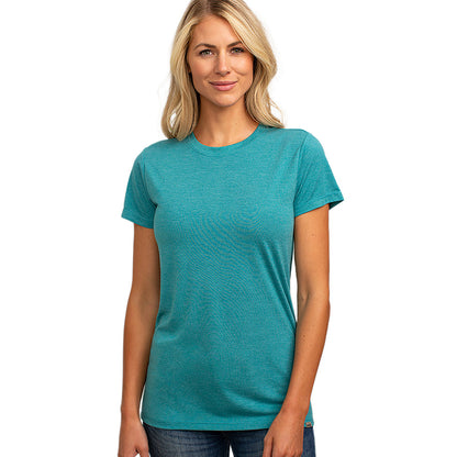 Cariloha Women's Bamboo Crew Tee - Plain, Soft Moisture Wicking T Shirt - Large - Tropical Teal Heather
