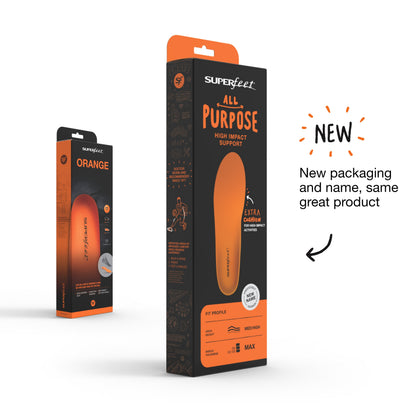 Superfeet ORANGE High Arch Support and Forefoot Cushion Orthotic Shoe Inserts for Anti-fatigue Insole, Unisex, Orange, 7.5-9 Men / 8.5-10 Women