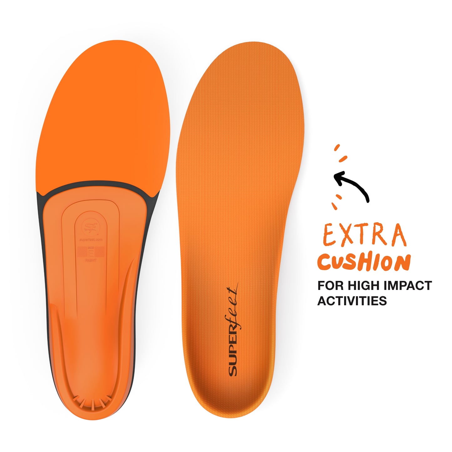 Superfeet ORANGE High Arch Support and Forefoot Cushion Orthotic Shoe Inserts for Anti-fatigue Insole, Unisex, Orange, 7.5-9 Men / 8.5-10 Women