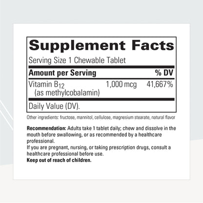 Integrative Therapeutics B-12 Active, Vitamin B12, Supports Nerve Function*, Cherry Flavored, 30 Chewable Tablets - 2 Pack