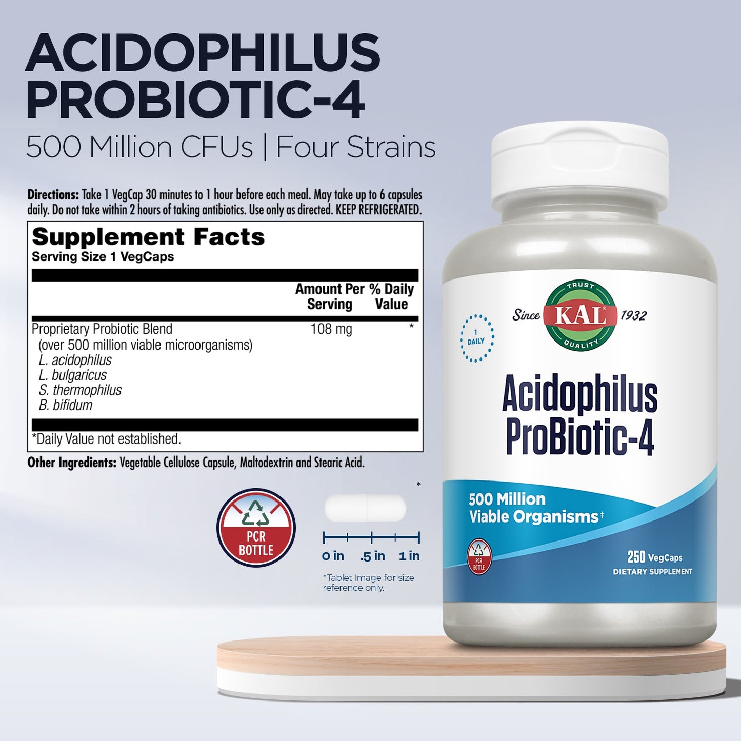 KAL Acidophilus Probiotic, 250 Count (Pack of 1)