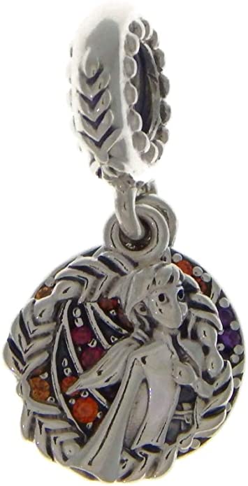 PANDORA Disney Anna Sterling Silver Dangle with Honey, Orange and red Cubic Zirconia and Royal Purple Crysta, With Gift Box
