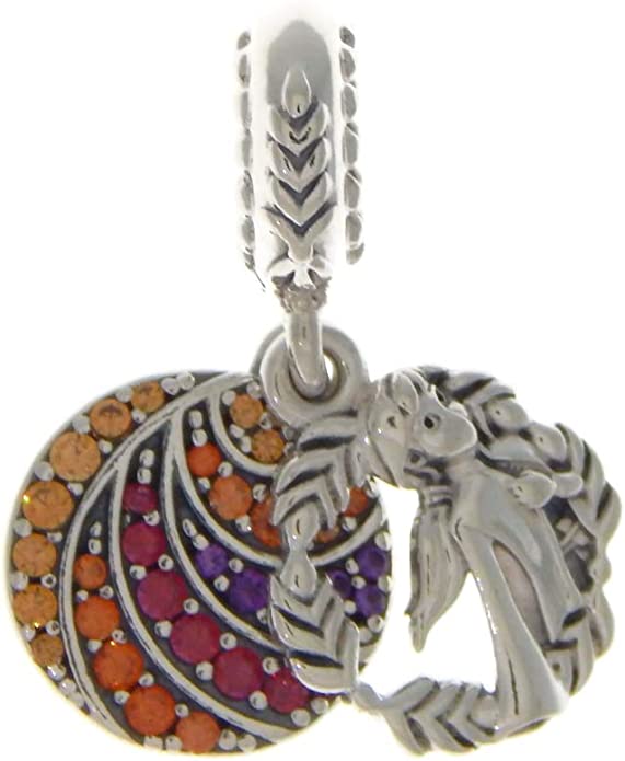 PANDORA Disney Anna Sterling Silver Dangle with Honey, Orange and red Cubic Zirconia and Royal Purple Crysta, With Gift Box