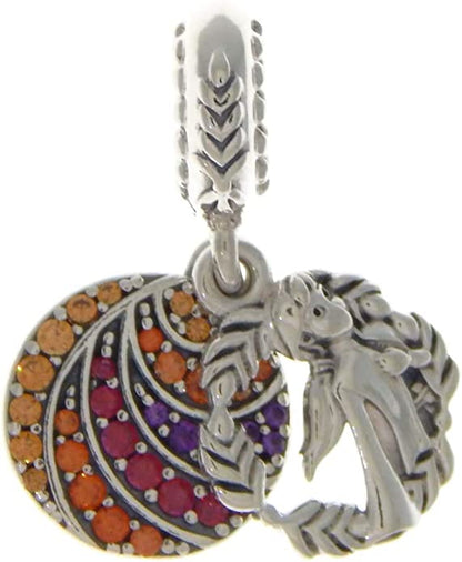 PANDORA Disney Anna Sterling Silver Dangle with Honey, Orange and red Cubic Zirconia and Royal Purple Crysta, With Gift Box