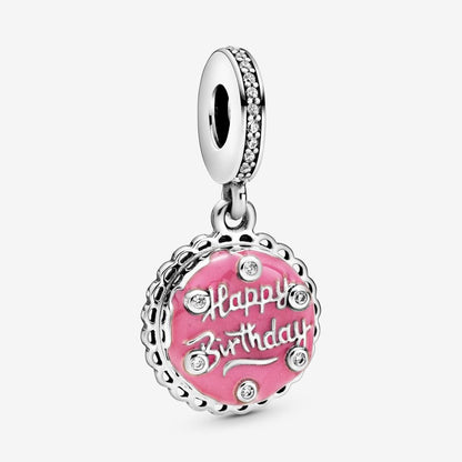 PANDORA Jewelry Pink Birthday Cake Dangle Charm - Necklace or Bracelet Charm for Women - Sterling Silver with Cubic Zirconia and Pink Enamel, With Gift Box