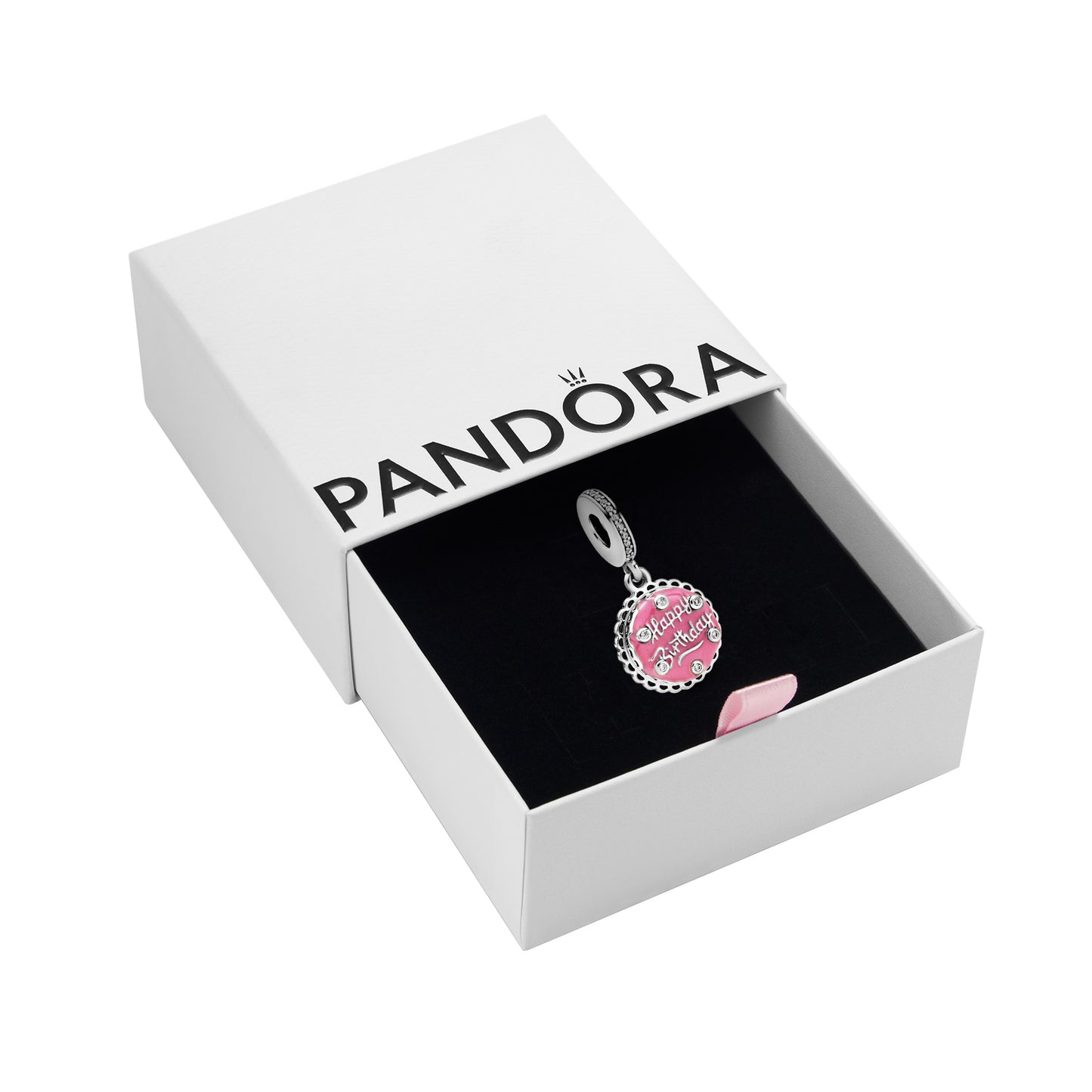 PANDORA Jewelry Pink Birthday Cake Dangle Charm - Necklace or Bracelet Charm for Women - Sterling Silver with Cubic Zirconia and Pink Enamel, With Gift Box