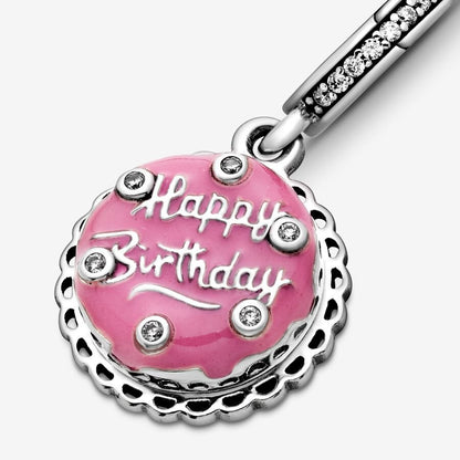 PANDORA Jewelry Pink Birthday Cake Dangle Charm - Necklace or Bracelet Charm for Women - Sterling Silver with Cubic Zirconia and Pink Enamel, With Gift Box