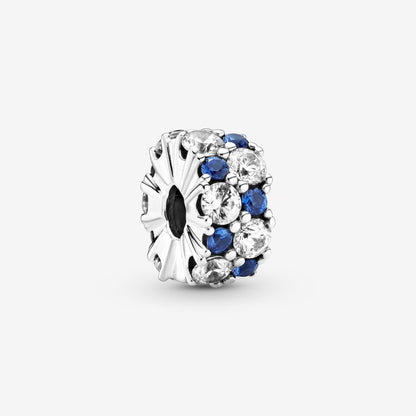 PANDORA Jewelry Clear & Blue Sparkling Clip Charm - Necklace or Bracelet Charm for Women - Sterling Silver with Cubic Zirconia and Blue Stones, With Gift Box