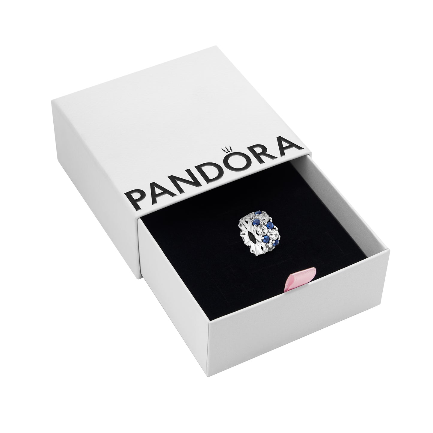 PANDORA Jewelry Clear & Blue Sparkling Clip Charm - Necklace or Bracelet Charm for Women - Sterling Silver with Cubic Zirconia and Blue Stones, With Gift Box