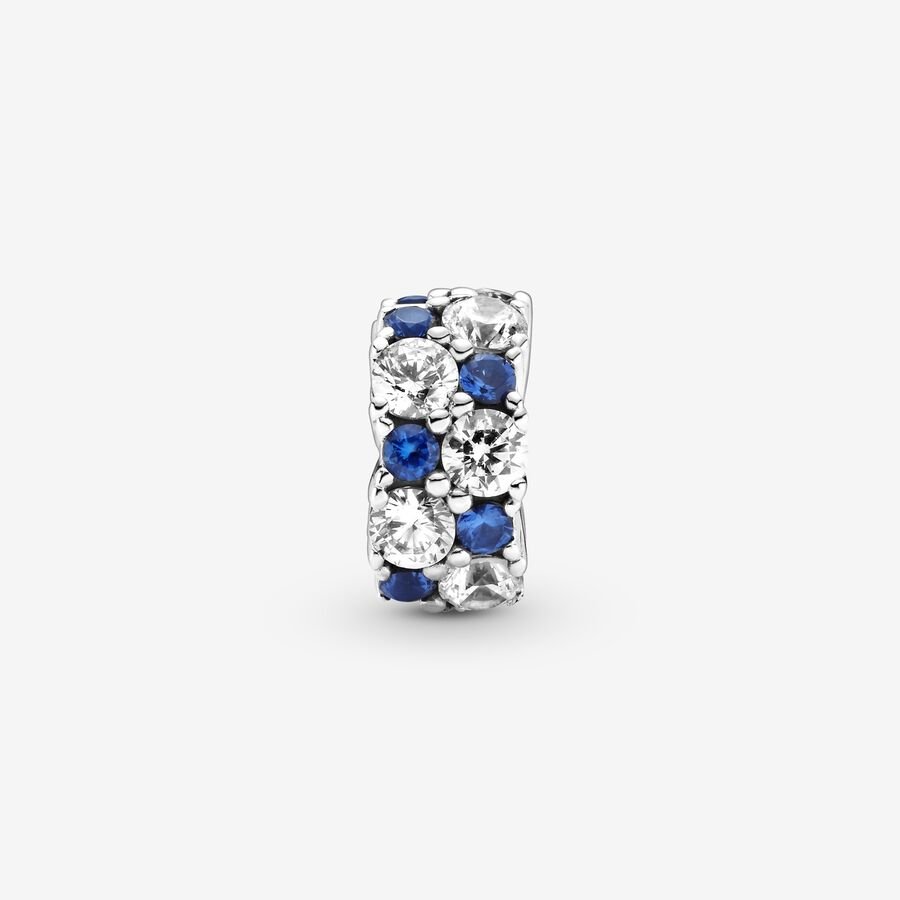 PANDORA Jewelry Clear & Blue Sparkling Clip Charm - Necklace or Bracelet Charm for Women - Sterling Silver with Cubic Zirconia and Blue Stones, With Gift Box