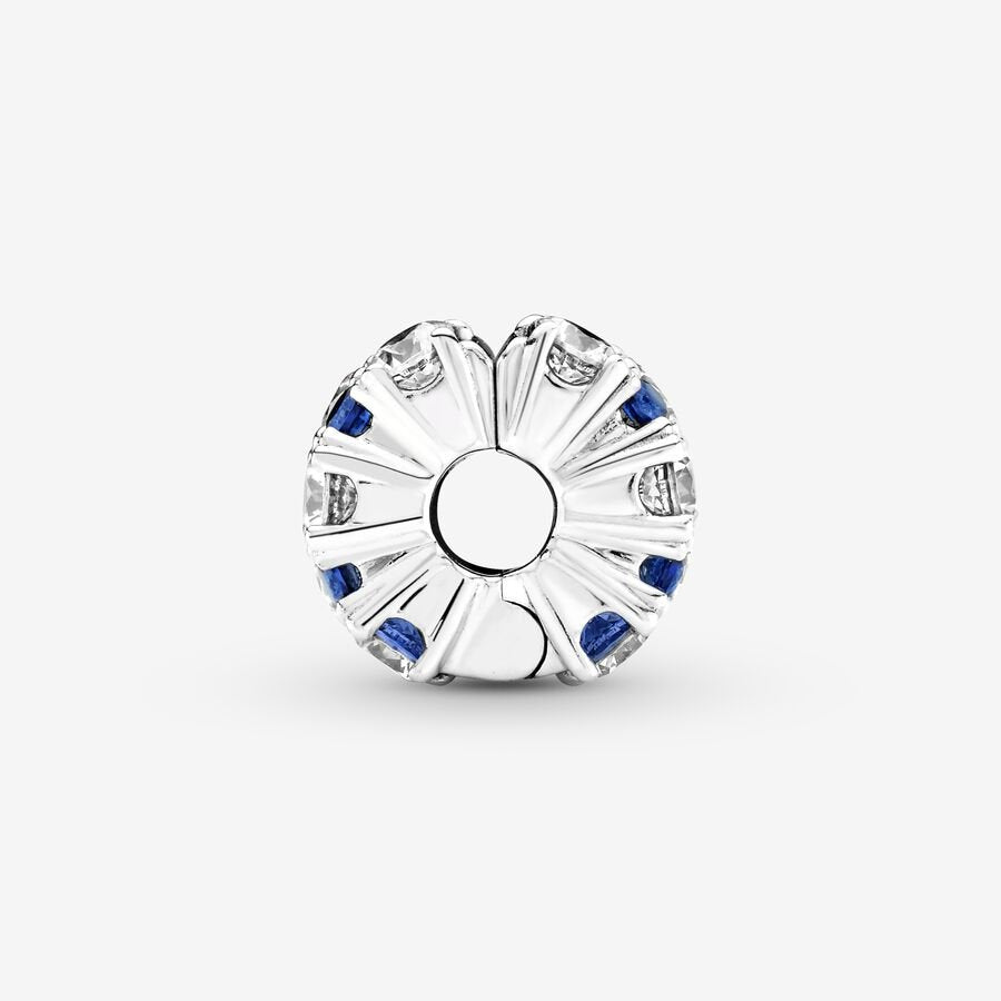 PANDORA Jewelry Clear & Blue Sparkling Clip Charm - Necklace or Bracelet Charm for Women - Sterling Silver with Cubic Zirconia and Blue Stones, With Gift Box