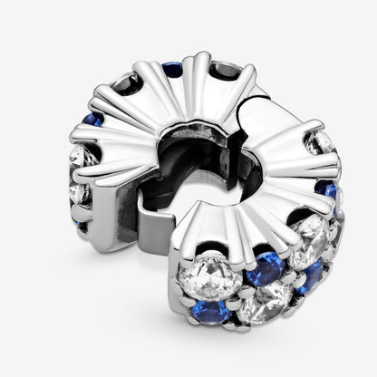PANDORA Jewelry Clear & Blue Sparkling Clip Charm - Necklace or Bracelet Charm for Women - Sterling Silver with Cubic Zirconia and Blue Stones, With Gift Box