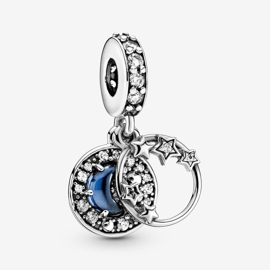 PANDORA Blue Night Sky Crescent Moon & Stars Dangle Charm, 799216C01, With Gift Box