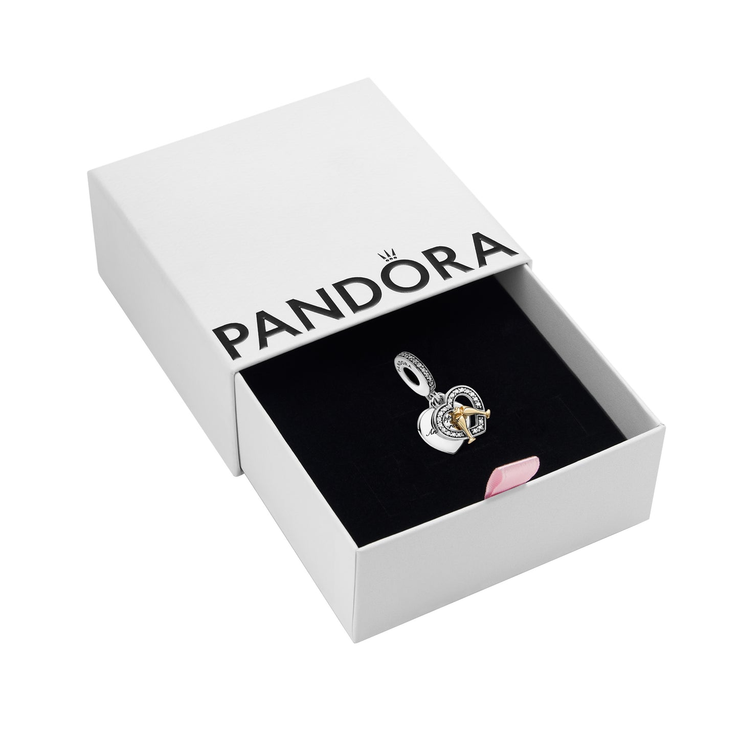 PANDORA Jewelry Two-tone Happy Anniversary Dangle Charm - Necklace or Bracelet Heart Charm for Women - The Perfect Gift for Her - Sterling Silver and 14k Gold-Plated with Cubic Zirconia, With Gift Box