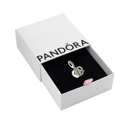 PANDORA Jewelry Two-tone Happy Anniversary Dangle Charm - Necklace or Bracelet Heart Charm for Women - The Perfect Gift for Her - Sterling Silver and 14k Gold-Plated with Cubic Zirconia, With Gift Box