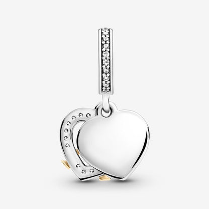 PANDORA Jewelry Two-tone Happy Anniversary Dangle Charm - Necklace or Bracelet Heart Charm for Women - The Perfect Gift for Her - Sterling Silver and 14k Gold-Plated with Cubic Zirconia, With Gift Box