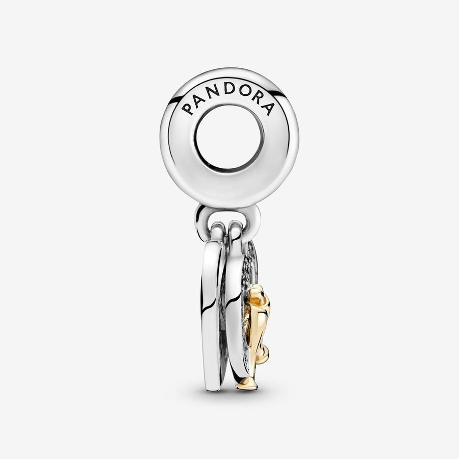 PANDORA Jewelry Two-tone Happy Anniversary Dangle Charm - Necklace or Bracelet Heart Charm for Women - The Perfect Gift for Her - Sterling Silver and 14k Gold-Plated with Cubic Zirconia, With Gift Box