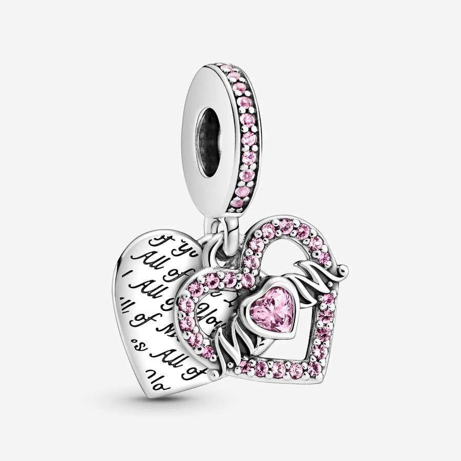 PANDORA Jewelry Heart and Mom Dangle Charm - Necklace or Bracelet Charm for Women - Sterling Silver with Pink Crystals, With Gift Box