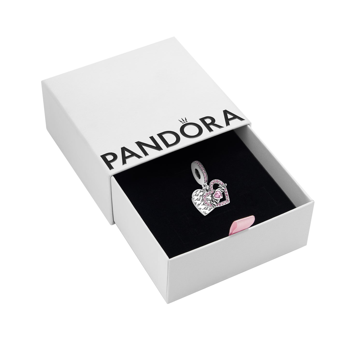 PANDORA Jewelry Heart and Mom Dangle Charm - Necklace or Bracelet Charm for Women - Sterling Silver with Pink Crystals, With Gift Box