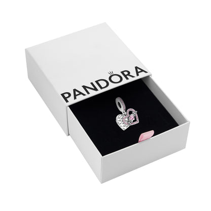 PANDORA Jewelry Heart and Mom Dangle Charm - Necklace or Bracelet Charm for Women - Sterling Silver with Pink Crystals, With Gift Box